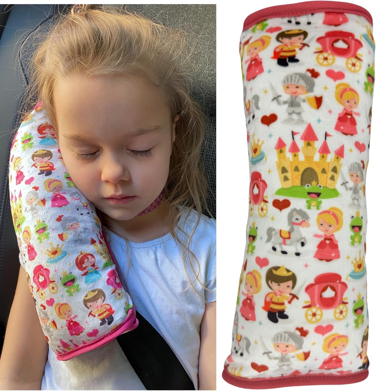 HECKBO Almohadilla para coche con dibujos de princesitas para niños- lavable a máquina suave, tacto de peluche, almohadi