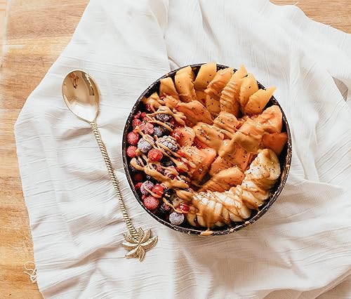 Miniatura 3 de SiennaFox - Cucharas tropicales grandes de latón, cuencos para batidos, postres dorados, mezclador, agitador de bebidas y café helado, decoración