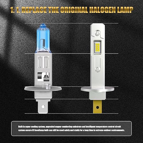Miniatura 3 de Pack-2 Bombillas H1 para automóvil, bombillas antiniebla de tamaño mini 1:1, kit de luz para automóvil H1, luces de automóvil de 12 a 24 V,