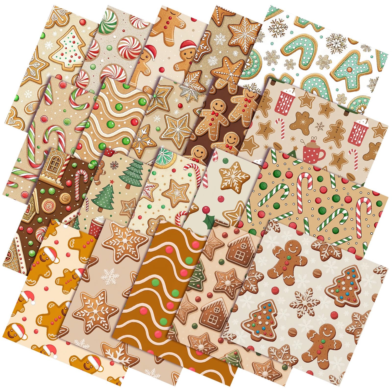 Ganeen 60 Pcs 10 x 10 Inch Gingerbread Christmas Quilting Fabric Squares