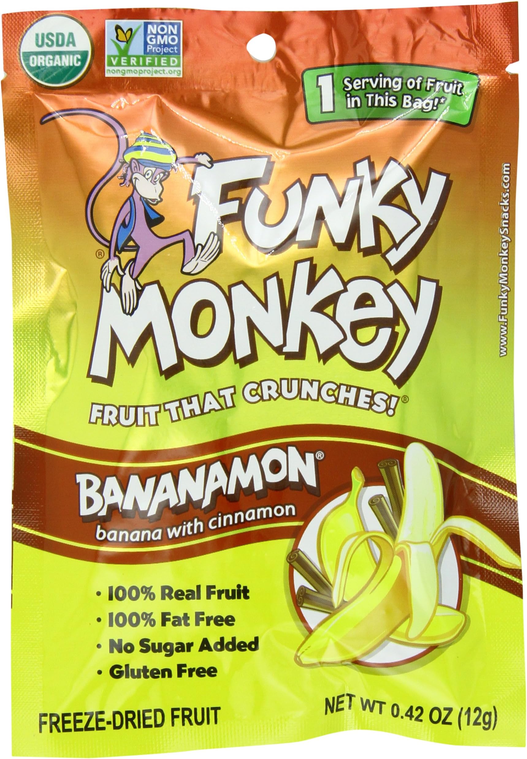 Funky Monkey Snacks Bananamon, 0.42-Ounce Bags (Pack of 12)