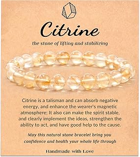 Seyaa 100% Natural Stone Crystal Bracelets, Adjustable Stretch Crystal Jewelry Gifts for Women Mens with Quote Card, One Size, Stone, no gemstone