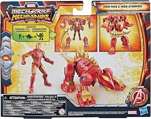 Miniatura 9 de Marvel Mech Strike Mechasaures, figuras de acción de 10 cm de Iron Man con Mechasaur de Iron Stomper, juguetes de superhéroes para niños a partir de