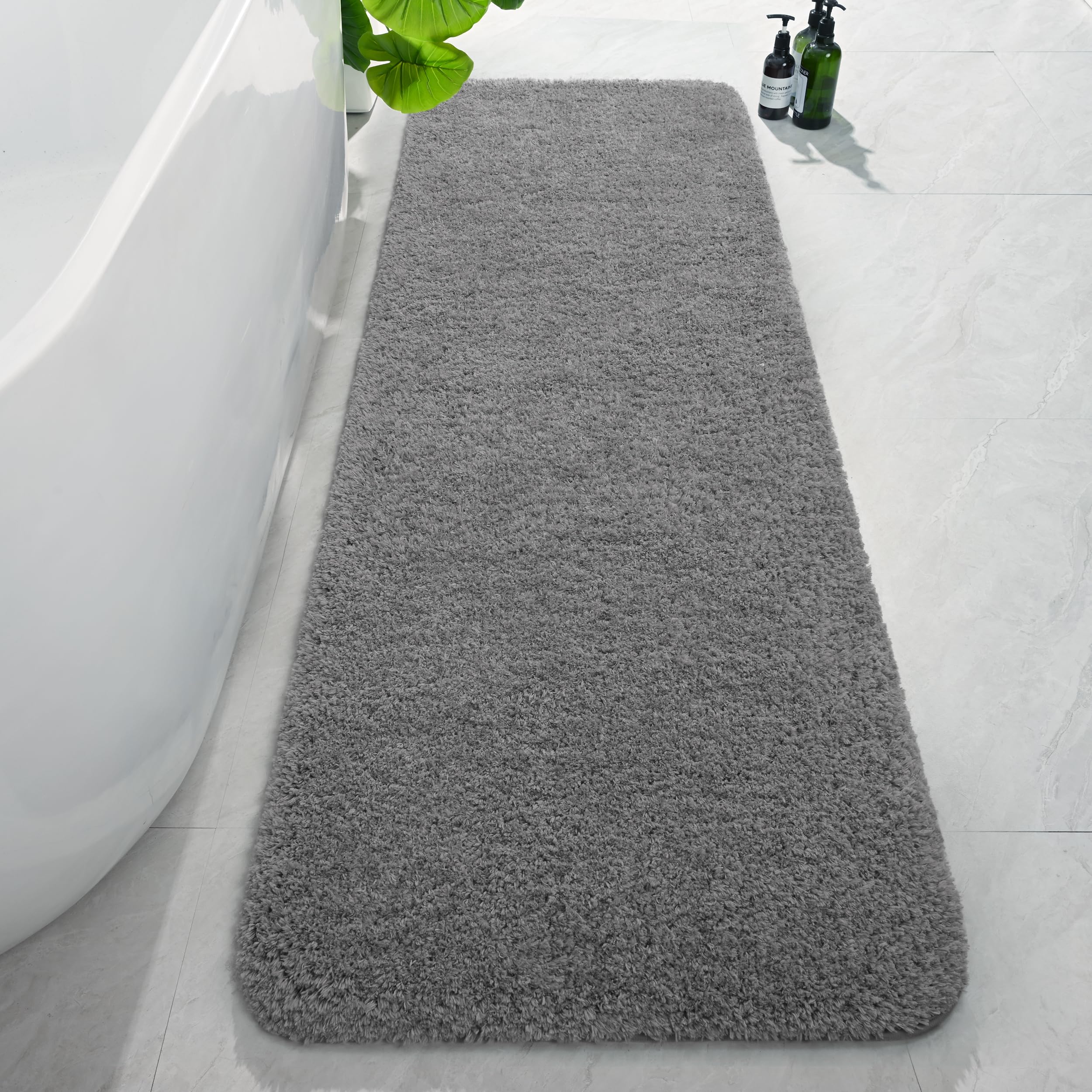 AROGAN Luxury Non Slip Bathroom Rug, Thick Soft and Absorbent Microfiber Bath Mat, Rubber Backing Quick Dry Rugs Carpets, Machine Washable Plush Mats for Shower Floor, Bathroom, 24x72 Inch Grey