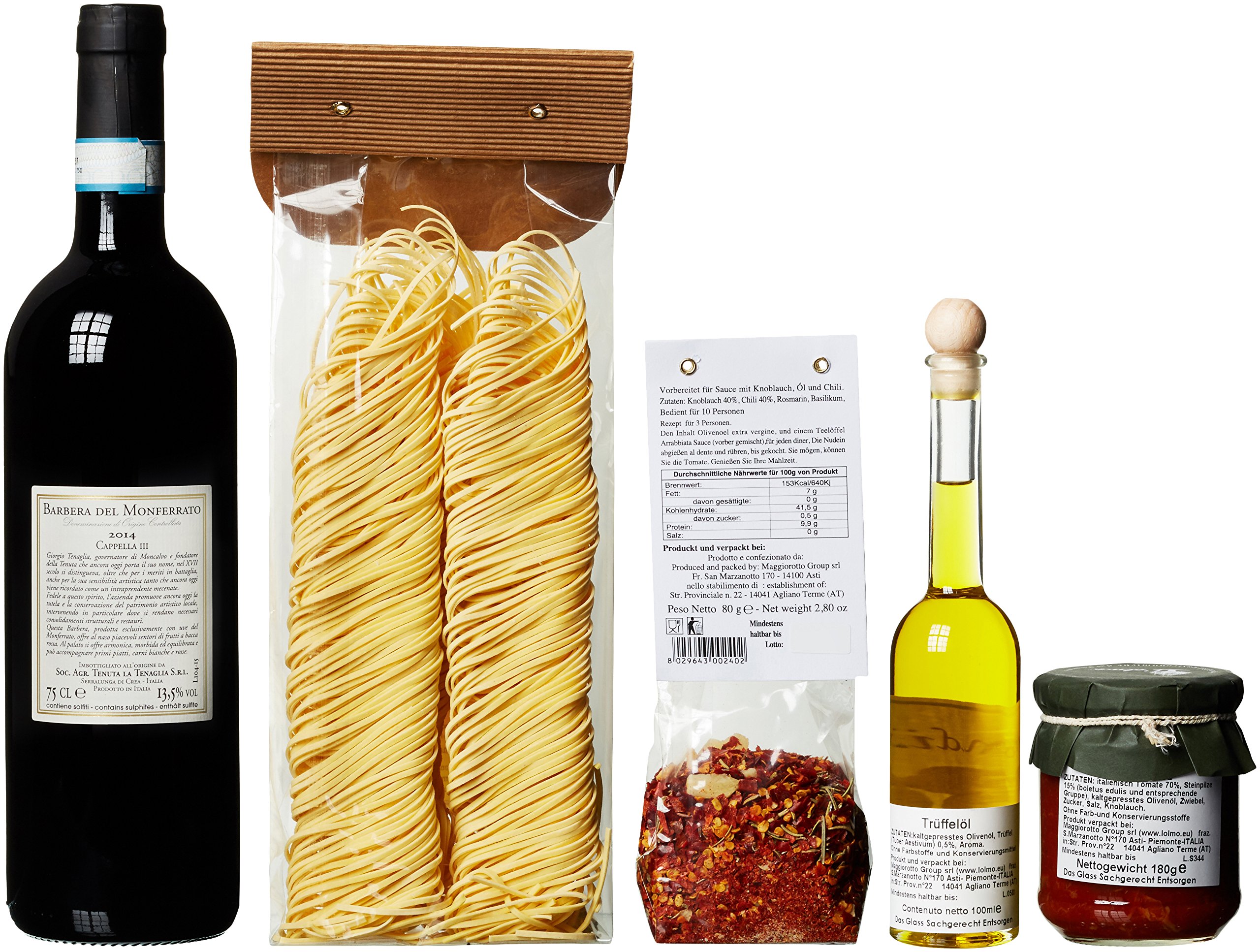 The Wine Guys Präsentkorb Genussreise Piemont mit italienischen Spezialitäten: Piemonteser Feinkost und Barbera Geschenkset