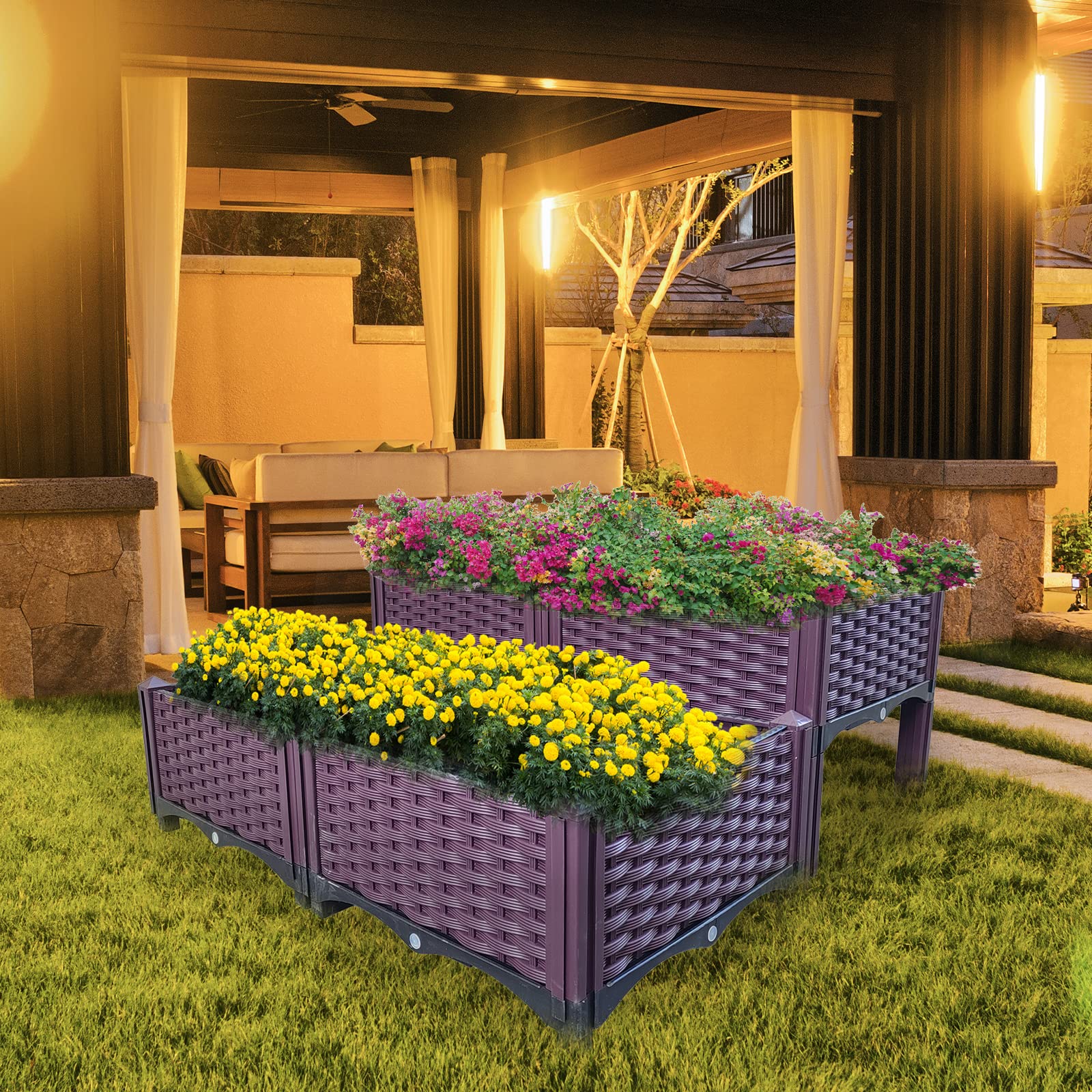 Bancal alto para jardín, kit de plantación de plástico, jardineras altas para interiores y exteriores, balcón, patio, accesorios de jardín, jardinera trapezoidal, fácil montaje