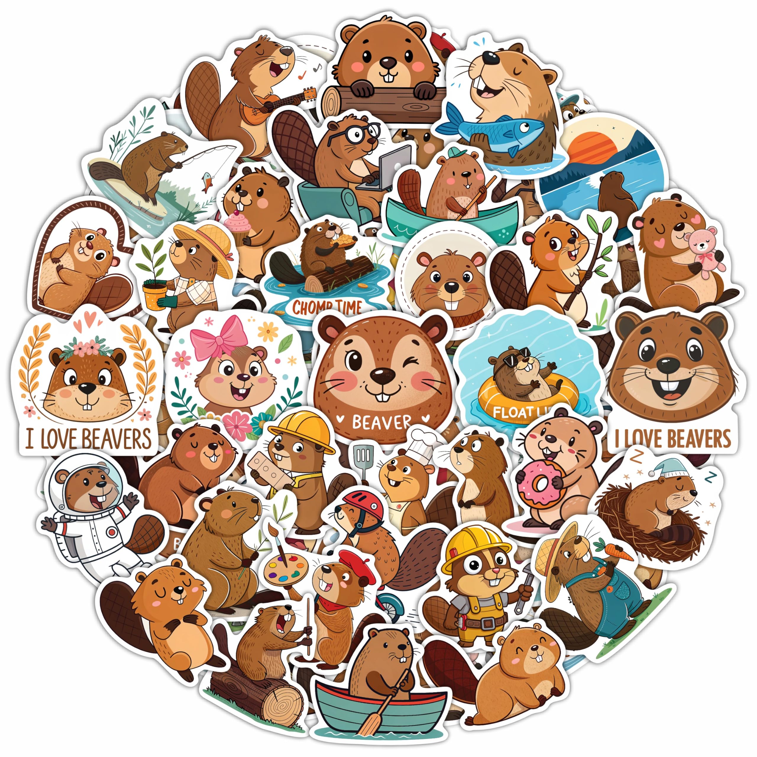 100Pcs Beaver Stickers for Water Bottle, Laptop - Funny Beaver Gifts, Party Favors - Waterproof Stickers and Decals - Gift for Women & Men — image 1