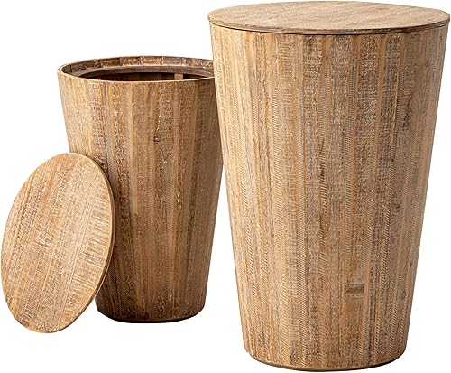 Miniatura 8 de Mesa auxiliar de barril anidable de granja, juego de mesa auxiliar de almacenamiento rústica que ahorra espacio totalmente montada, acabado natural
