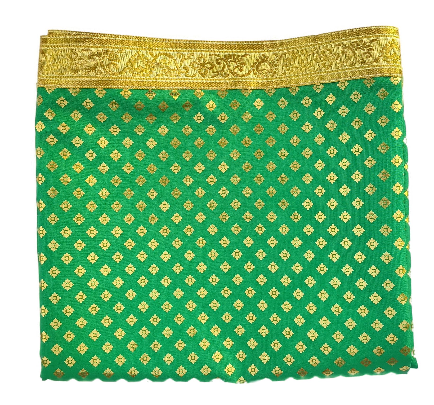 lakshmi maa collection Pooja Shawl/Duppata Pheta Poshak/Dress in printed Green Cloth Golden gota 1 meter (1 pec.)-picture-13