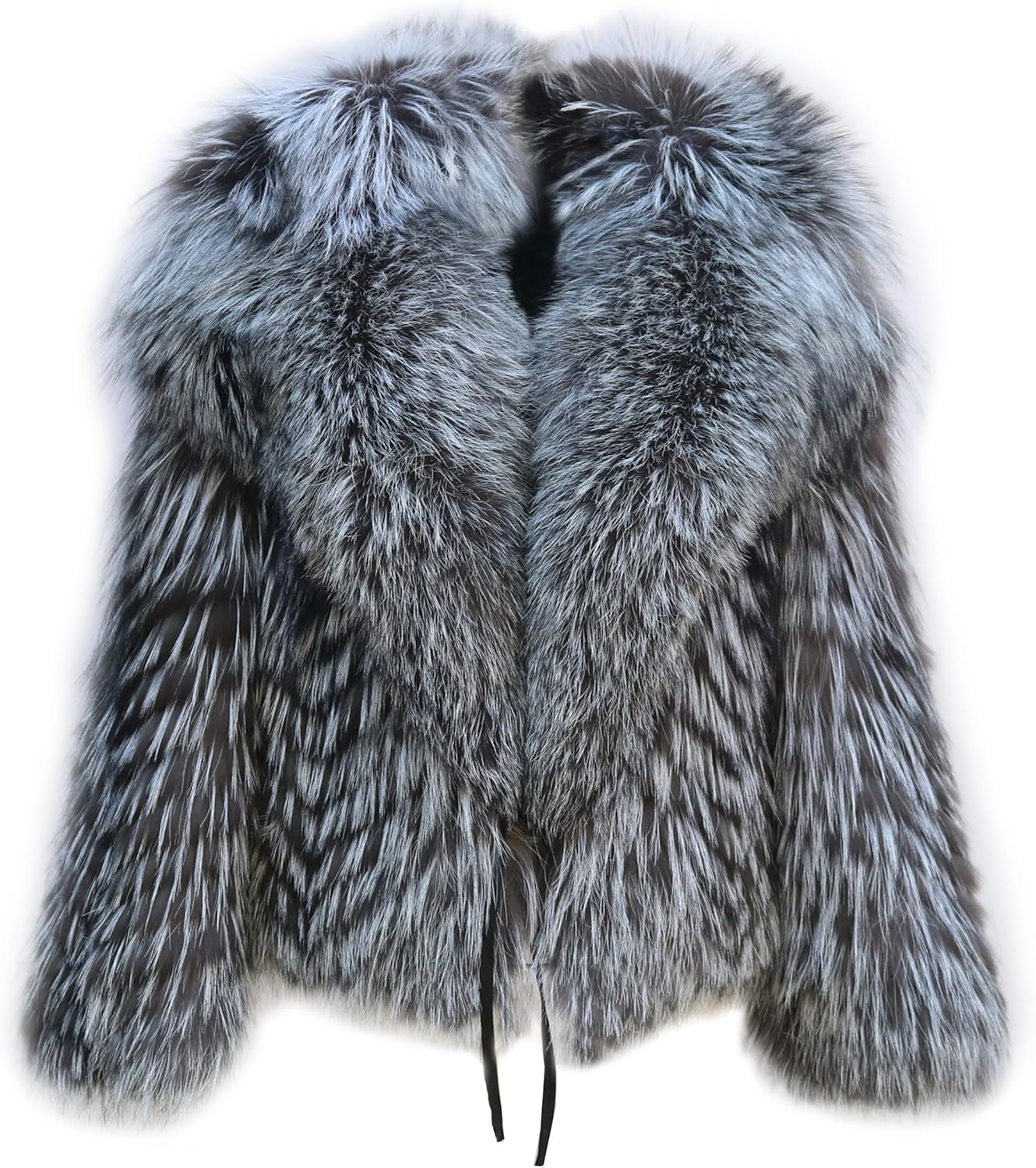 Women's Genuine Strip Fox Fur Coat Winter Fur Jacket Long Sleeve Fuzzy Outerwear