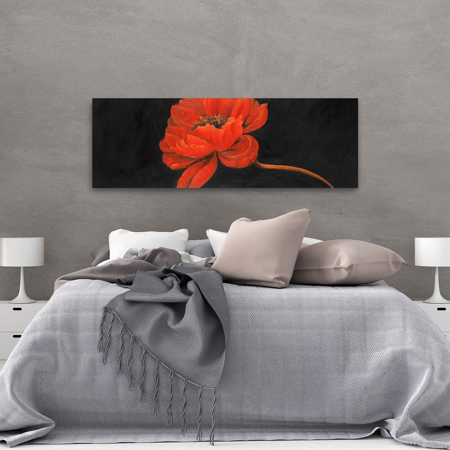 BEGIN DECO MAISON - HOME DECOR Flower Background Wrapped Canvas, 20x60, Red & Black