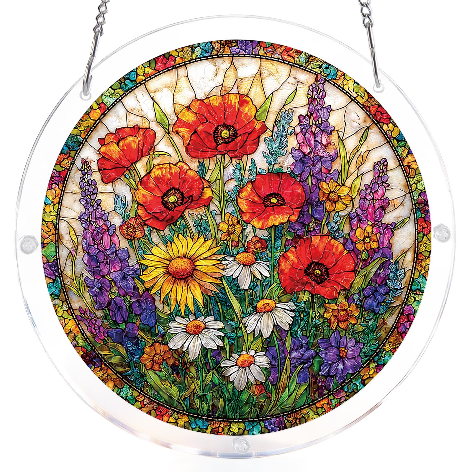 Blumuze Acrylic Puzzle for Adult Window Hanging,Acrylic Suncatcher Wall Hanging,Sun Catcher Stained Glass Acrylic Puzzle Decoration Birthday Gift for Women Men (Wildflower Garden, 7.4 in)