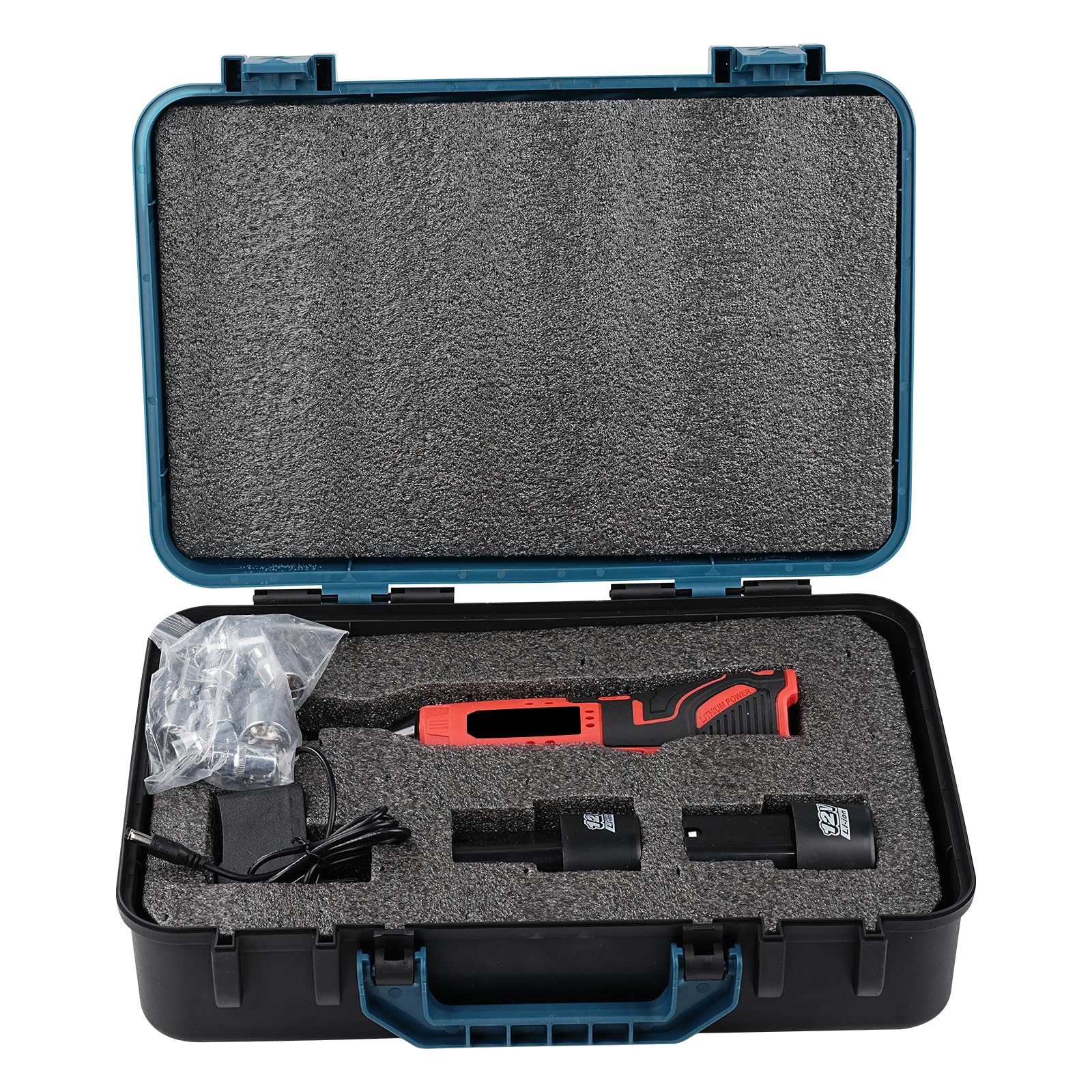 Llave de Trinquete Eléctrica Inalámbrica 3/8", 12V 35N.m 320RPM | Carraca Electrica, Bateria 2x1,5Ah con 7 Enchufes, Atornillador de Impacto Carga Rápida para Reparación de Auto