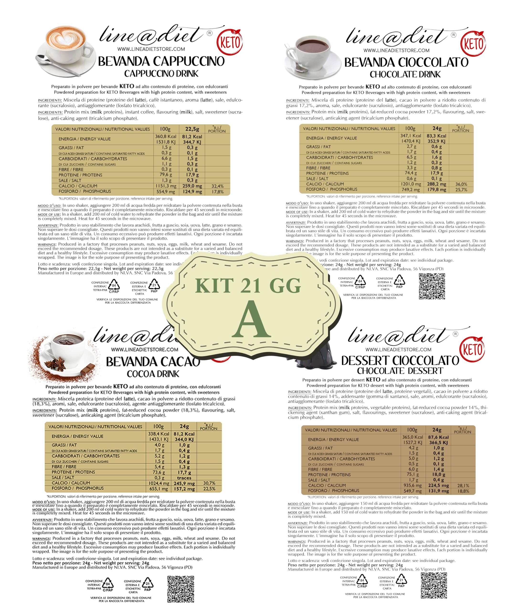 KIT KETO 21 giorni Opzione A | Fase 1 | con pasta, bevande, dessert, e snack low carb + guida