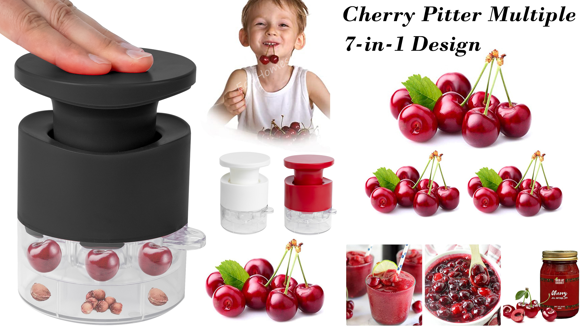 UnisonPet 7-in-1 Cherry Pitter Tool | Push-Type Multiple Cherry Corer For Jam, Pie | Portable Seed Remover