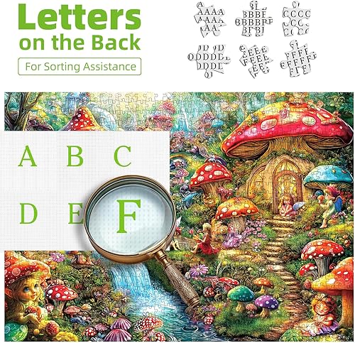 Miniatura 3 de Rompecabezas de hongos de fantasía para adultos, 1000 piezas, colorido rompecabezas de cabaña de hadas para adultos, imposible, difícil,