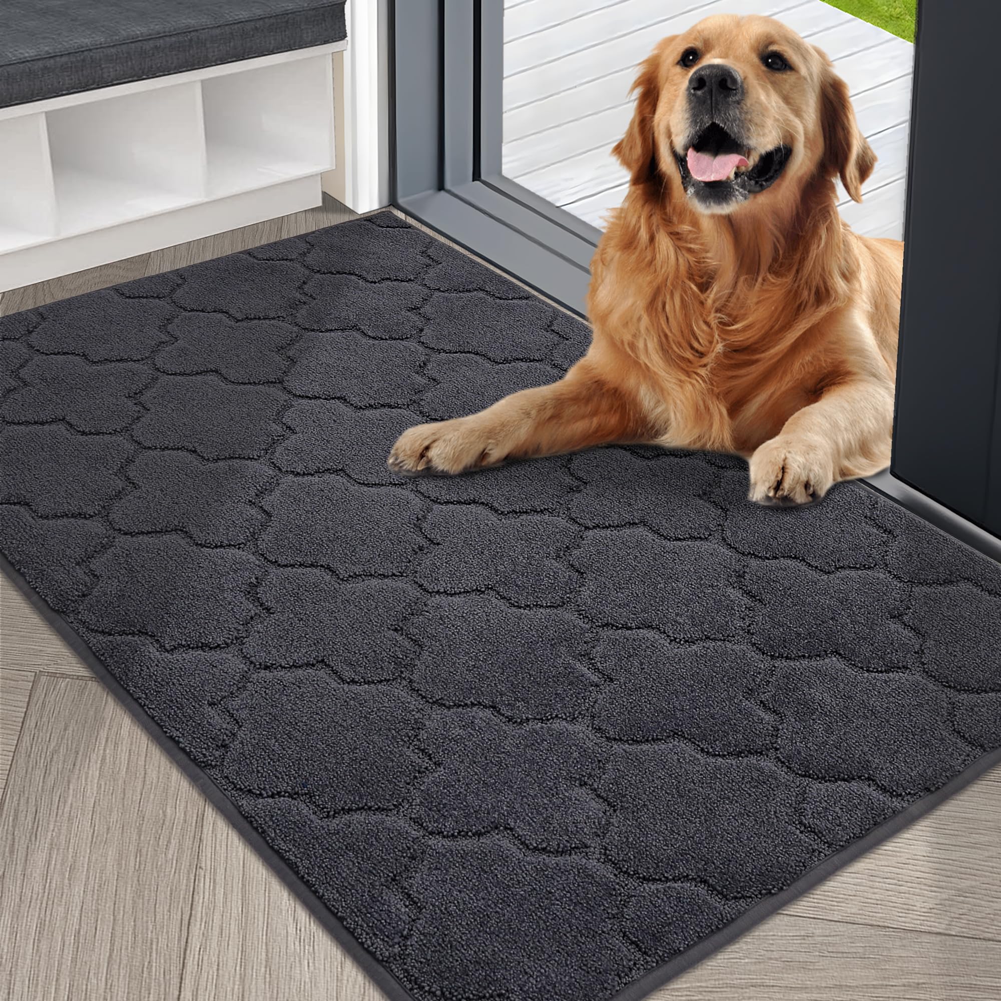 COSY HOMEER 80 x 120 cm Felpudo Exterior Lluvia, Alfombra Entrada Casa Antideslizante y Absorbente, Lavable a Máquina, para Puerta Trasera, Entrada, Pasillo, Cocina, Gris Oscuro