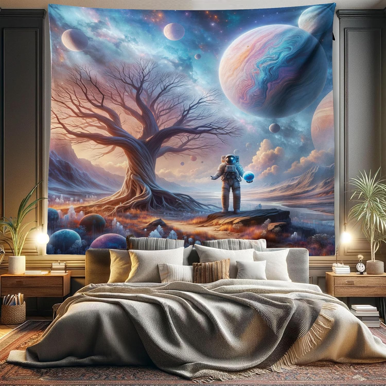 Ambesonne Orient Tapestry, Nostalgic Moroccan Architecture Stone Carving and Motifs Majestic Ottoman Empire, Wall Hanging for Bedroom Living Room Dorm Decor, 60" X 80", Grey Blue