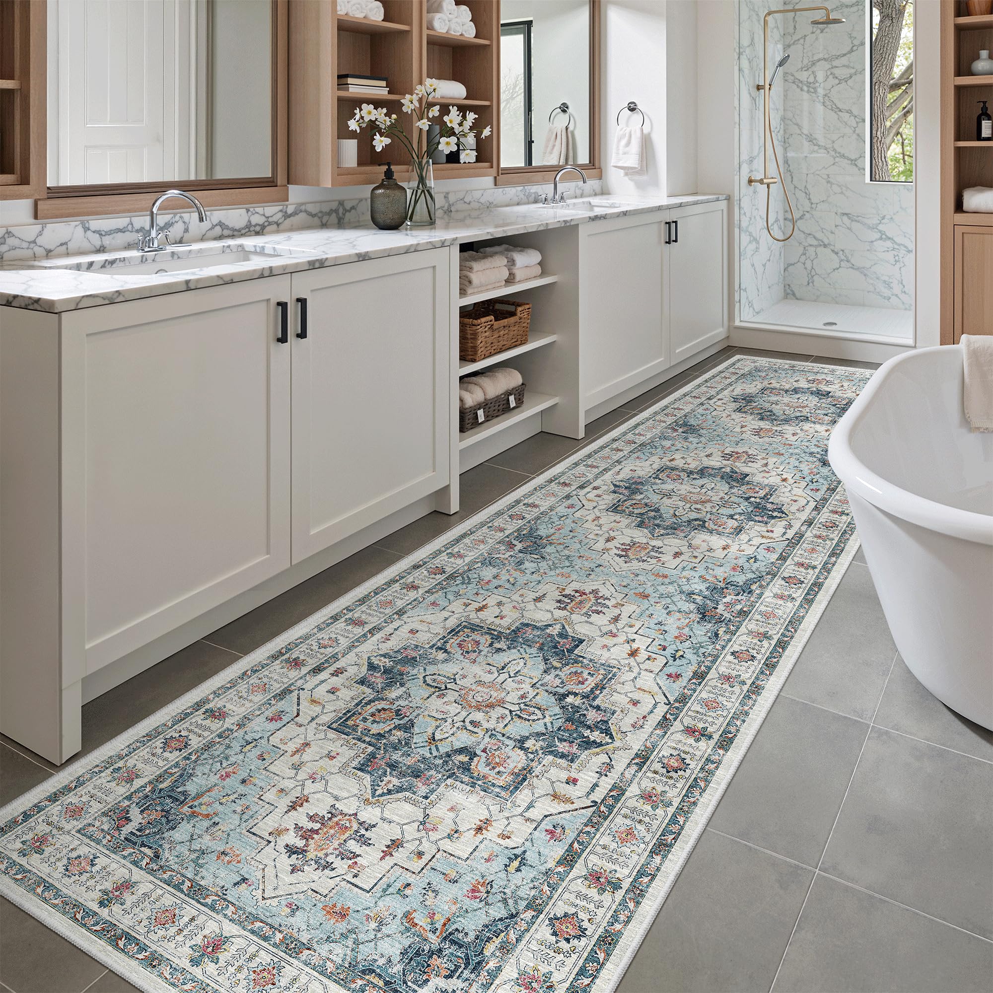 Madane Hallway Runner Rug 2'6''x10' Kitchen Runner, Non Slip Vintage Runners for Hallways Washable Kitchen Rugs Soft Low Pile 2.5x10 ft Rug Runner for