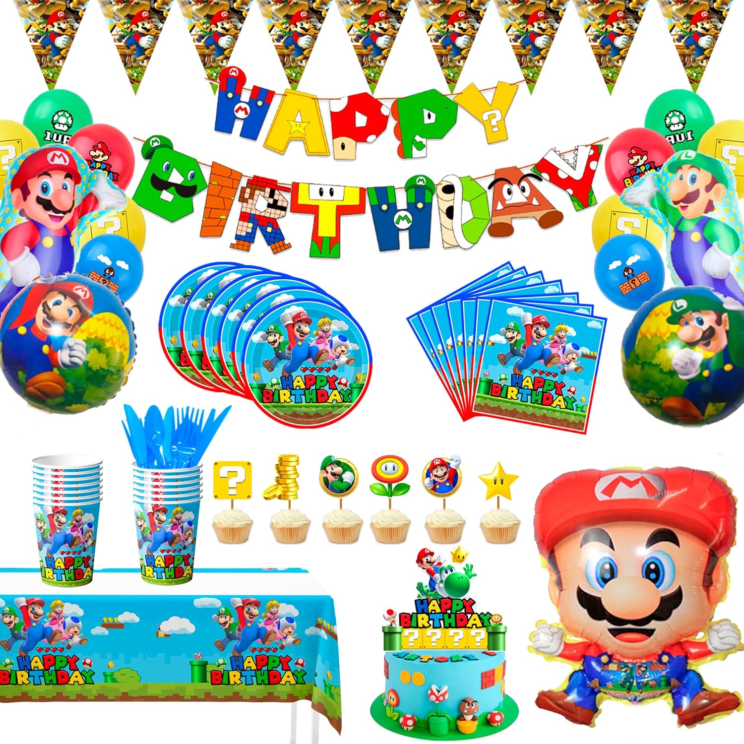 Mario Birthday Party Supplies,115pcs Mario Party