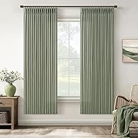 Vista 69 de Cortinas de lino plegadas de 108 pulgadas, juego de 2 paneles para sala de estar, dormitorio, estilo granja rústica, con pestaña trasera, plegadas
