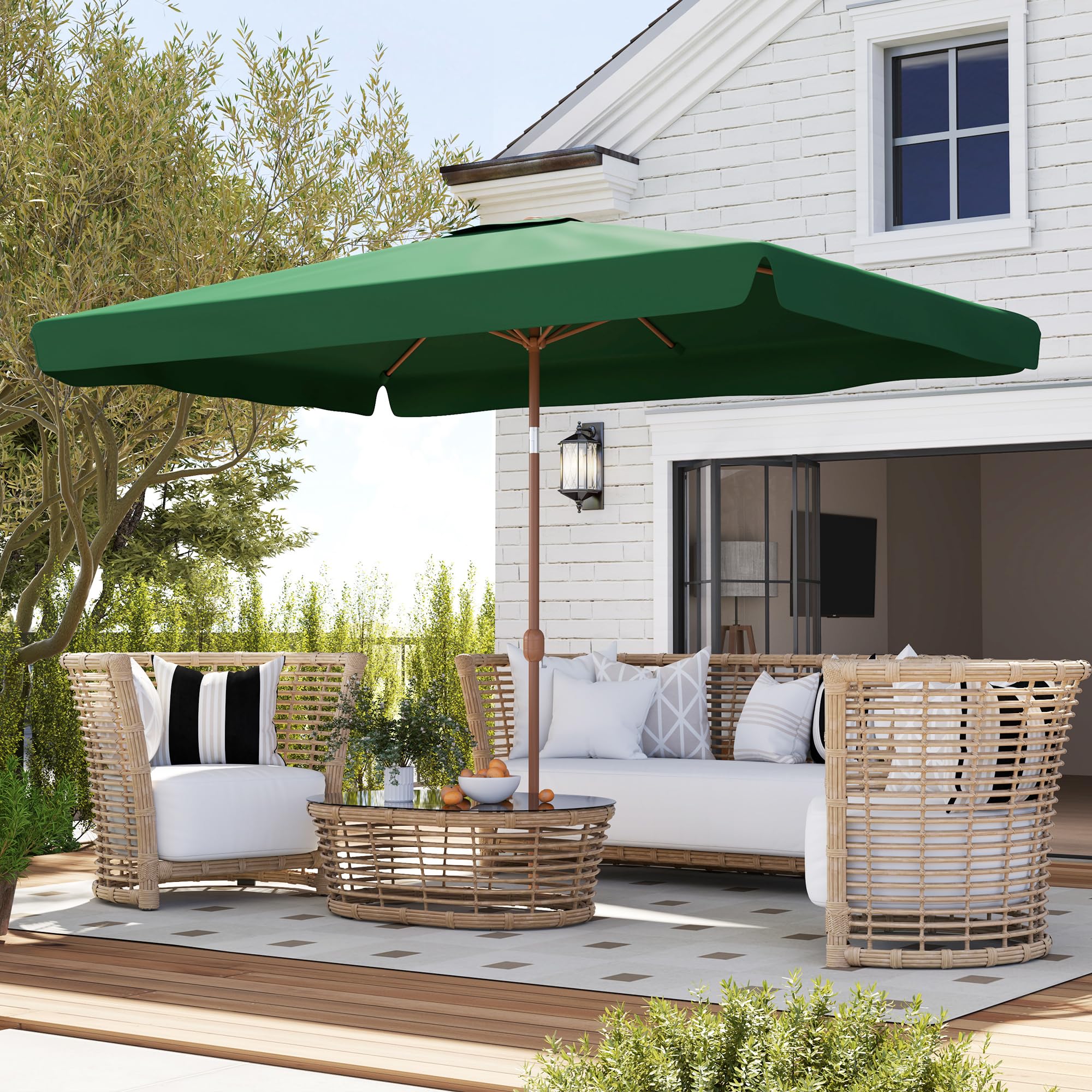 Outsunny Ombrellone da Giardino 2x3 m Inclinabile con Apertura a Manovella, Presa d'Aria e Bordo a Balze, Ombrellone da Esterno Rettangolare Anti UV 50+ in Alluminio e Poliestere 180 g/㎡