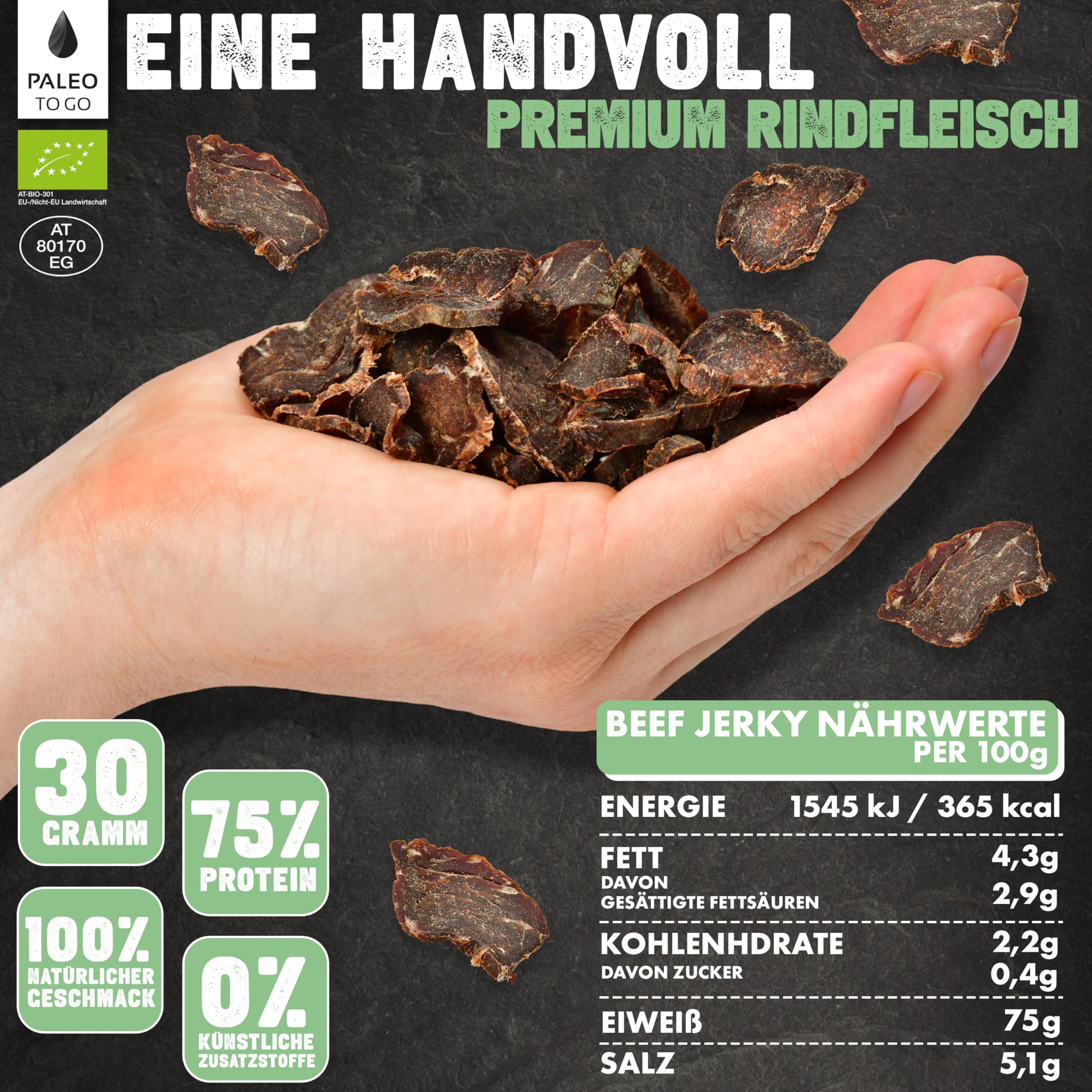 PALEO TO GO Bio Beef Snack Bundle, Beef Jerky und Beef Chips aus Bio Rindfleisch, High Protein Trockenfleisch, Low Carb Eiweiß Snack, Made in Austria, ohne Konservierungsstoffe