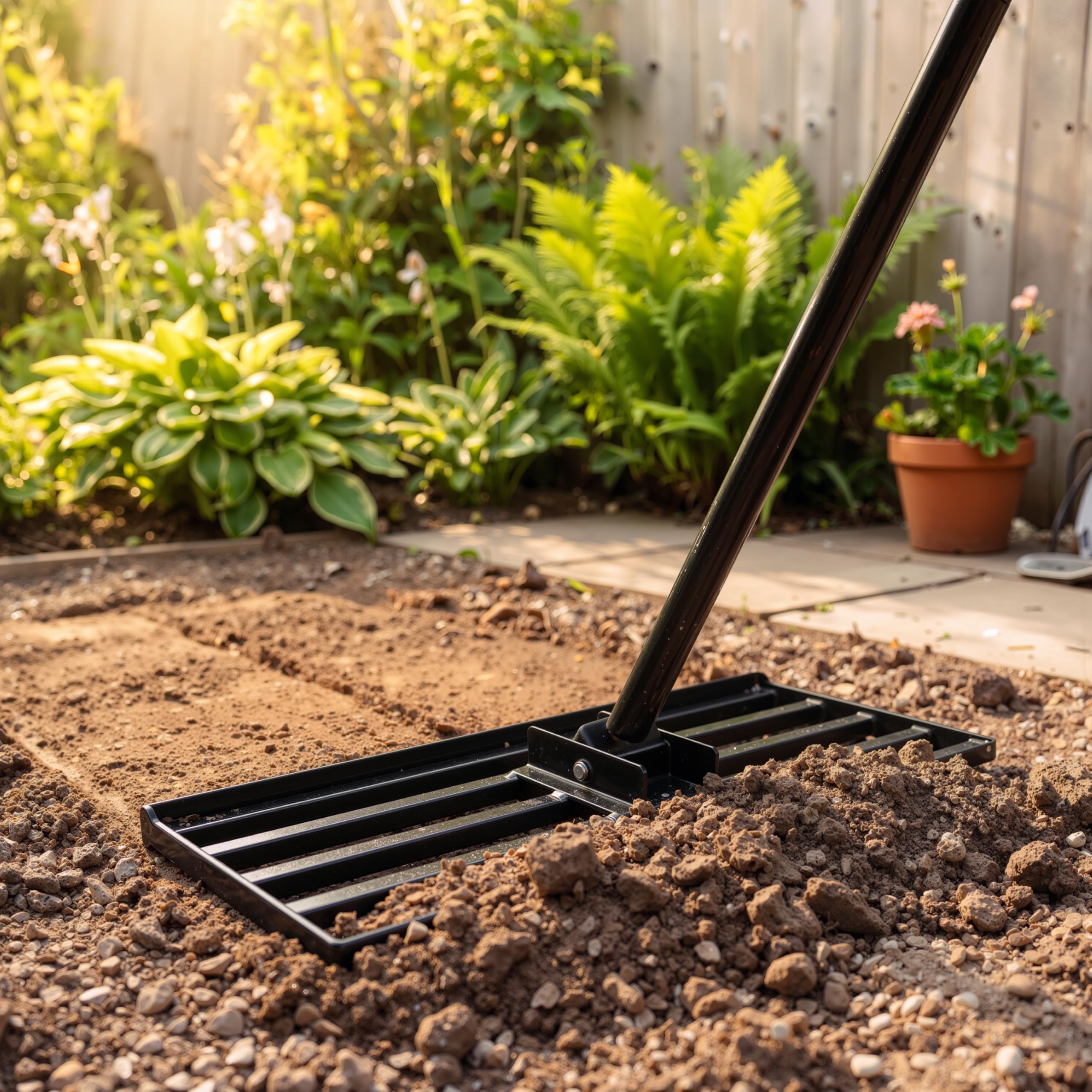 Sillar Rastrello Livellatore per Prato 90 x 30 cm in Acciaio, Rastrello per Livellamento con Manico 213 cm, Attrezzo da Giardino per Livellare Terra, Sabbia e Terreno