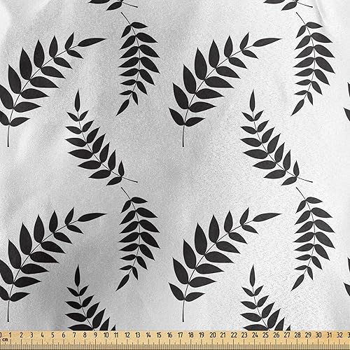 Miniatura 2 de Ambesonne Leaves Fabric by The Yard, Monochrome Laurel Leaves Spring Nature Abstraction Foliage Silhouette Pattern, Decorative Satin Fabric for Home
