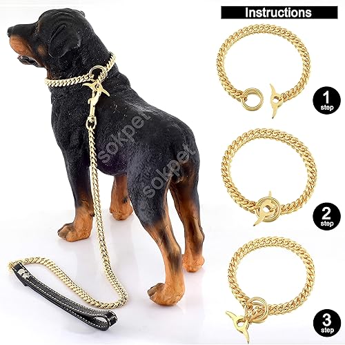 Miniatura 4 de Collar de cadena para perro, cadena de eslabones cubanos de 18 quilates, 0.394 pulgadas, fuerte, resistente, a prueba de masticaciones, ajustable,