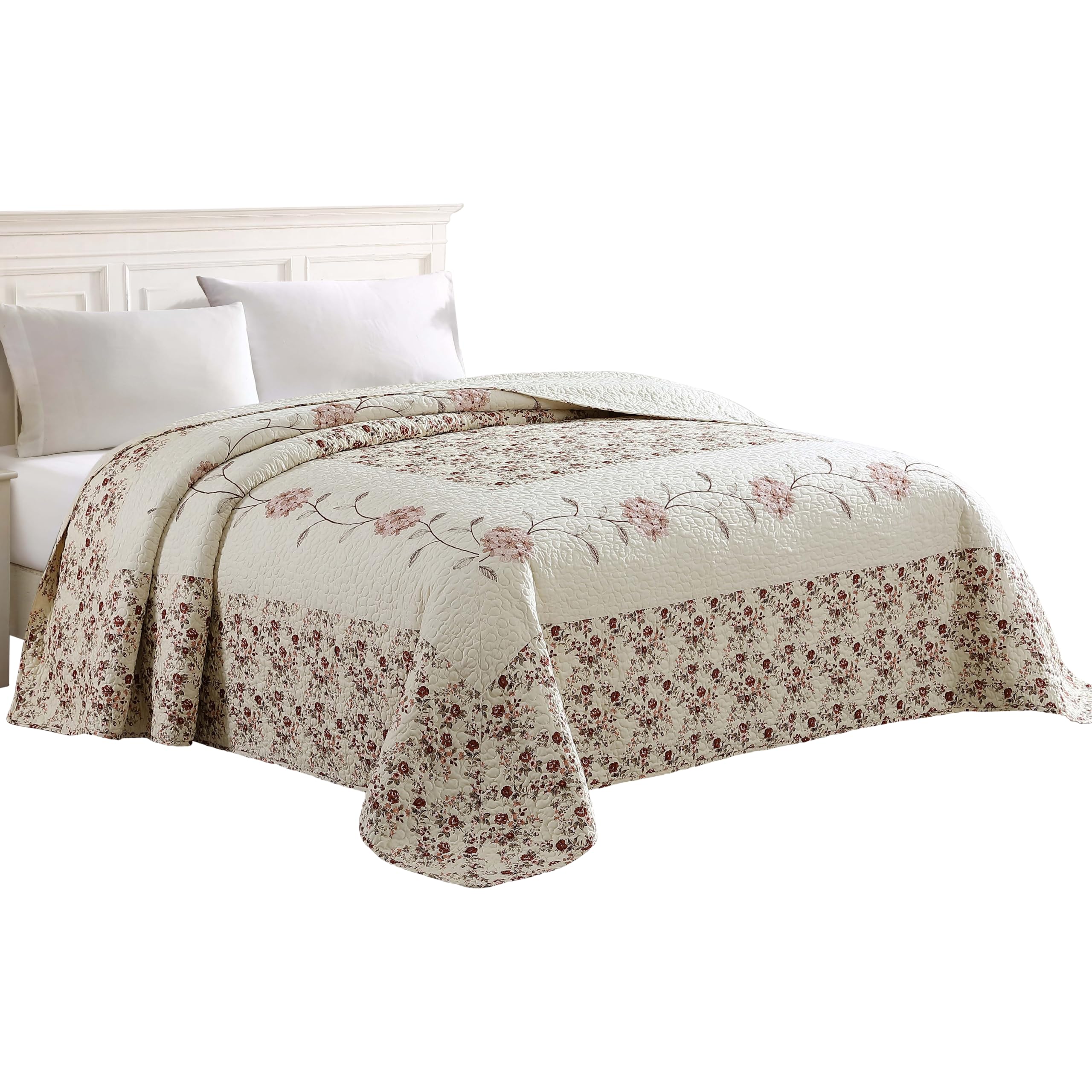 Beatrice Home Fashions Carnation Floral Embroidered Quilted Bedspread, Lightweight, All-Seasons, Full, Spice-image-49