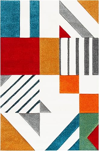 Miniatura 2 de SAFAVIEH Hollywood Collection - Alfombra decorativa de 2'7" x 5', marfil y azul pavo real, diseño moderno de mediados de siglo, no desprende pelusa