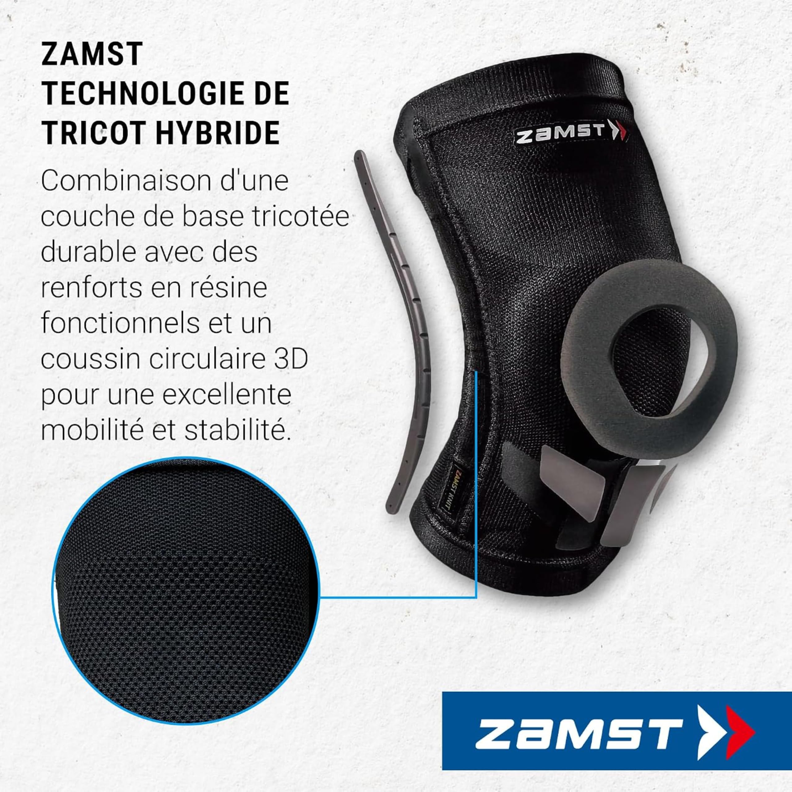 Zamst ZK-Motion Genouillère de Sport - Genouillère de Compression Tricotée Hybride pour Hommes et Femmes avec Renforts en Résine Flexibles, Protection du Genou et Entorses Ligamentaires - Taille M