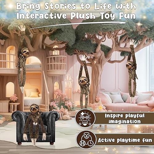 Miniatura 5 de Forest & Twelfth Perezoso colgante para mamá y bebé, 28 pulgadas, animales de peluche lindos y abrazables ideales para decoración de habitación