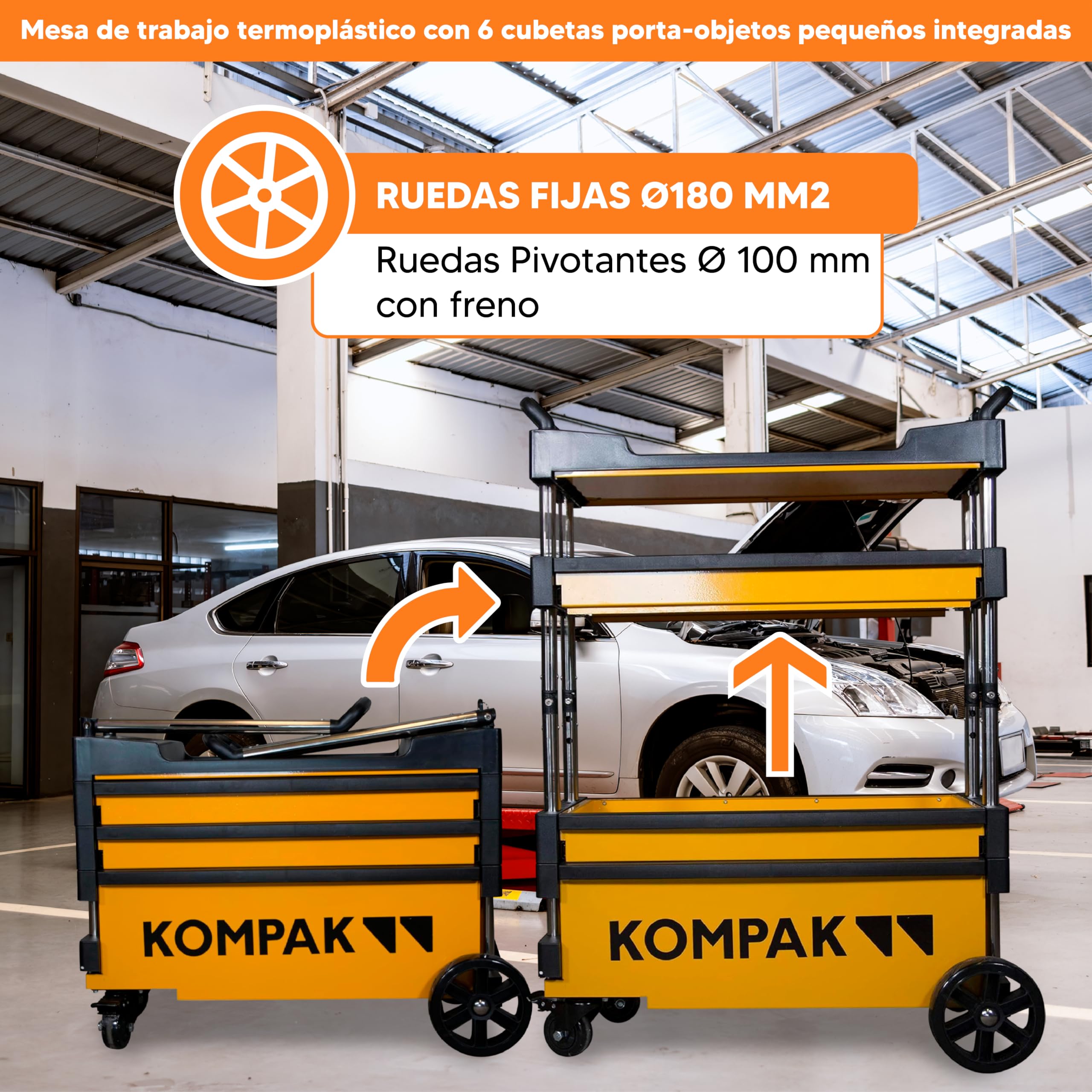 Kompak KP-KT01 Carro para Herramientas Plegable Transportable, amarillo y negro