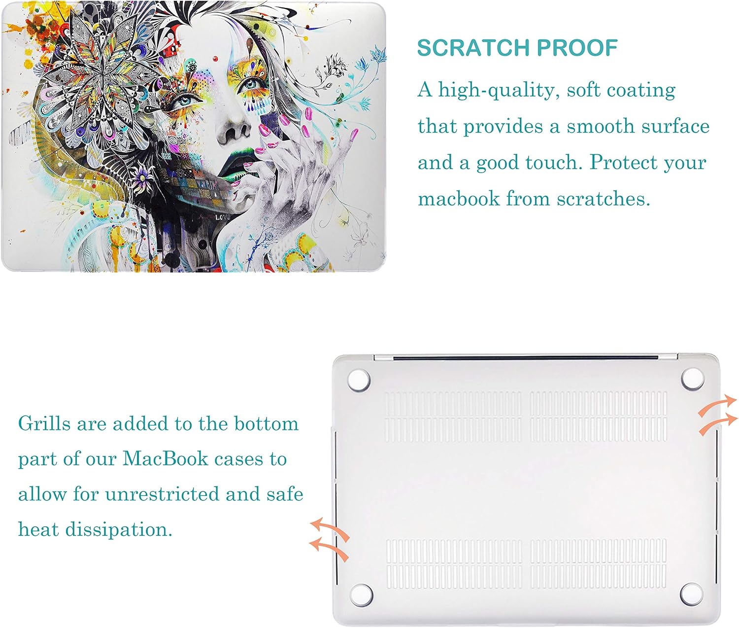 VAESIDA for MacBook Pro 15 Inch Case, Rubberized Protective Hard Laptop Cover Case Shell Set Only Compatible with 2016-2019 Mac Pro 15 with Touch Bar Model: A1707/A1990, Hand-Drawn Girl