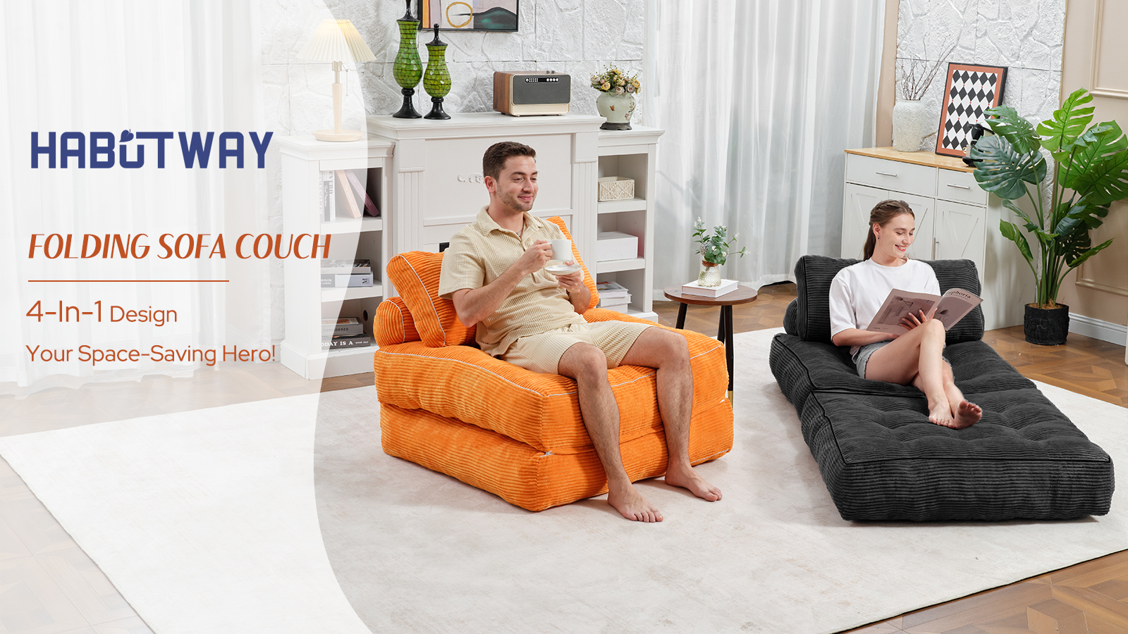 HABUTWAY Folding Sofa Bed, Convertible Sleeper Chair Bed w/Dual