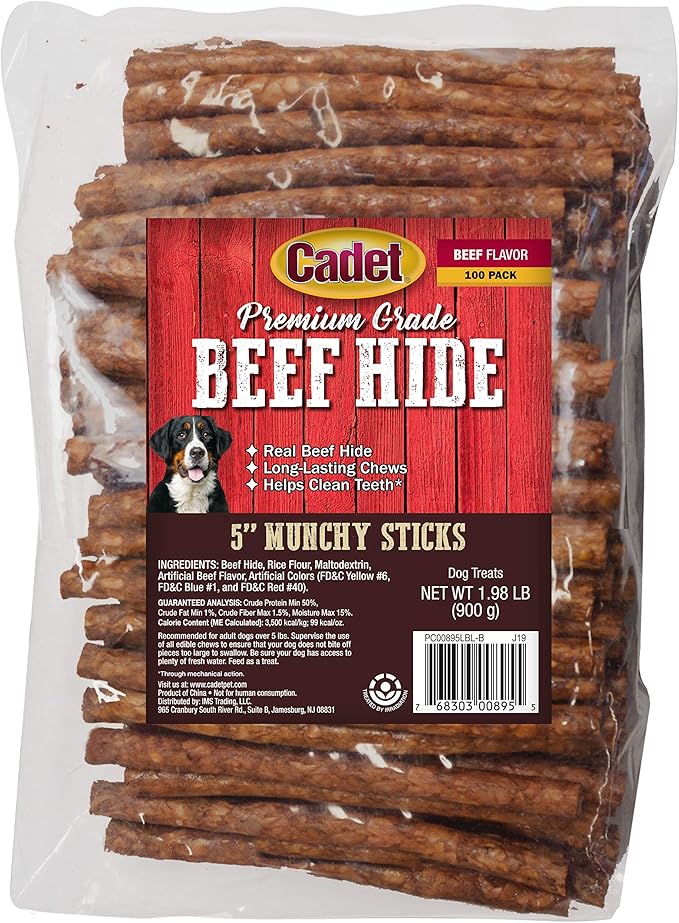 Cadet 100Pack Rawhide Beef Munchy Sticks for Dogs, 5Inch Amazon.co.uk Pet Supplies