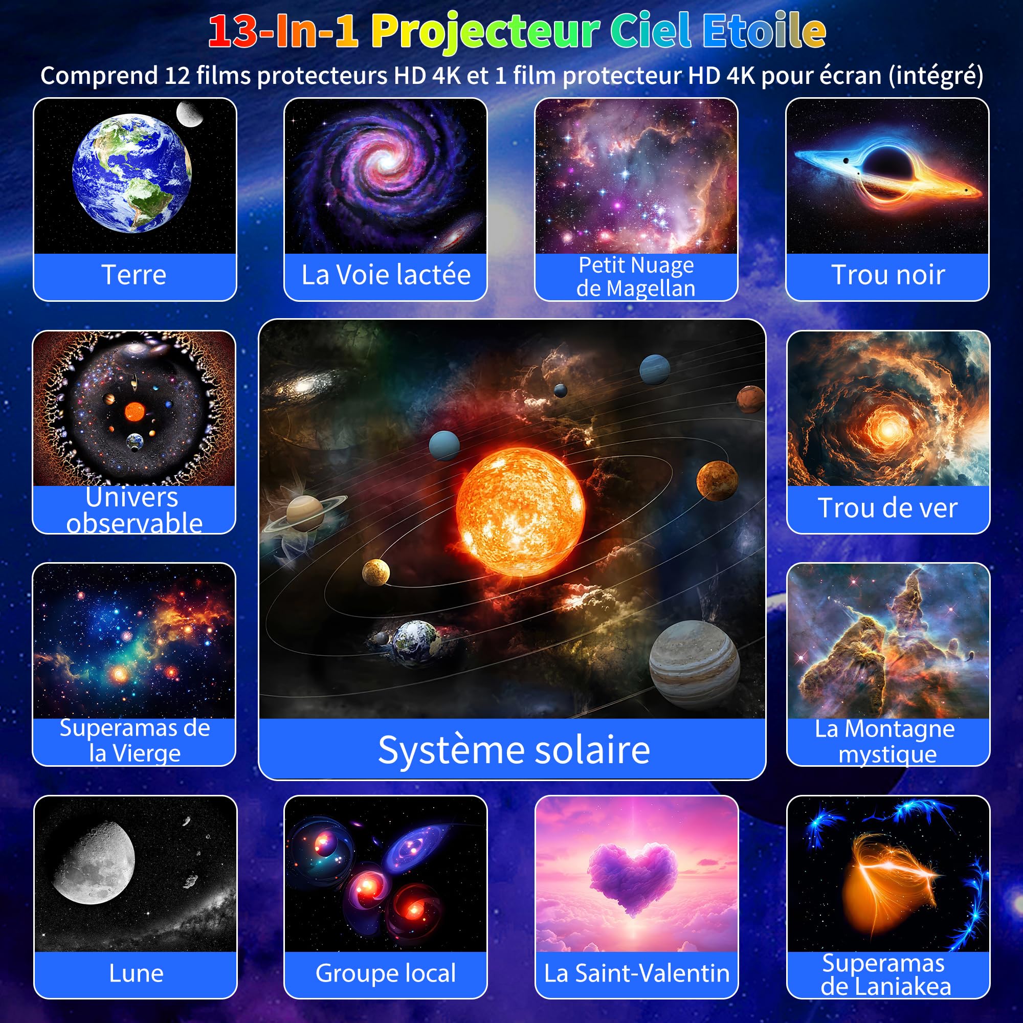 FlyEagle Projecteur Ciel Etoile Pour Enfants Et Adultes Projecteur Galaxie Avec Disques PlanéTaires 13 En 1 Planetarium Projecteur Veilleuse Led Avec Minuterie