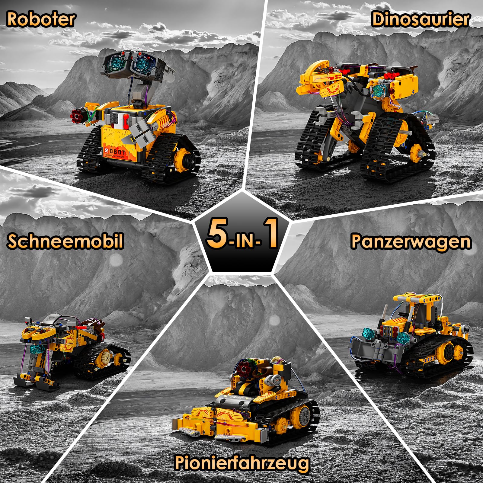 ZWOOS Technik Roboter Kinder Bauspielzeug,5-in 1 Programmierbarer Roboter Bausatz mit App & Fernsteuerung, 360°-Drehung & Bezaubernde Lichter, STEM Roboter Spielzeug für Jungen 6-12 Jahre