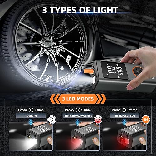 Miniatura 7 de Inflador de neumáticos, compresor de aire portátil, inflador de neumáticos de bomba inteligente de un clic de 150 PSI, inflador de neumáticos