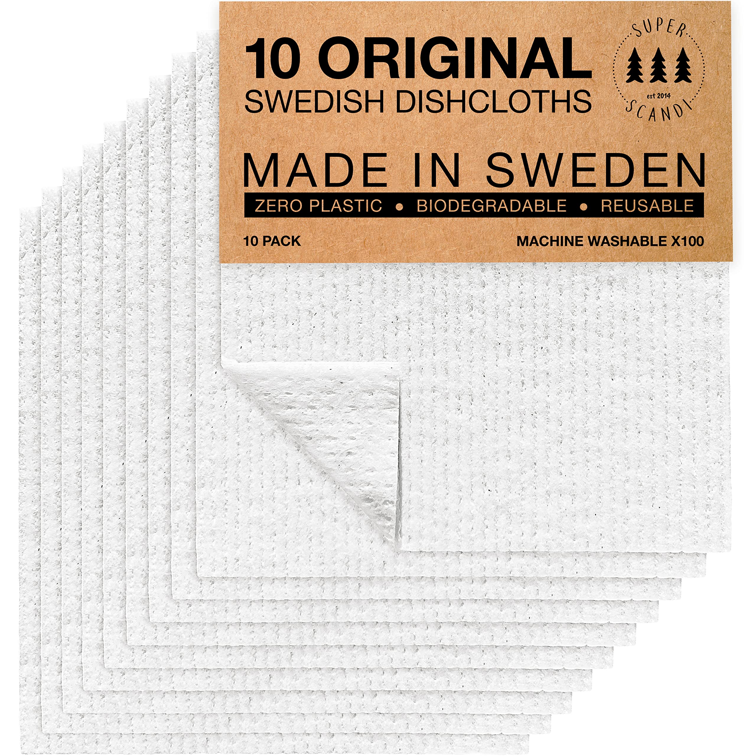 SUPERSCANDI 10 Pack Swedish Dishcloths Eco Friendly Reusable Sustainable Biodegradable Cellulose Sponge Cleaning Cloths for Kitchen Dish Rags Washing Paper Towel Replacement Washcloths (10 Pack White) (B07Y3YXMWS) Amazon Price History, Amazon Price Tracker