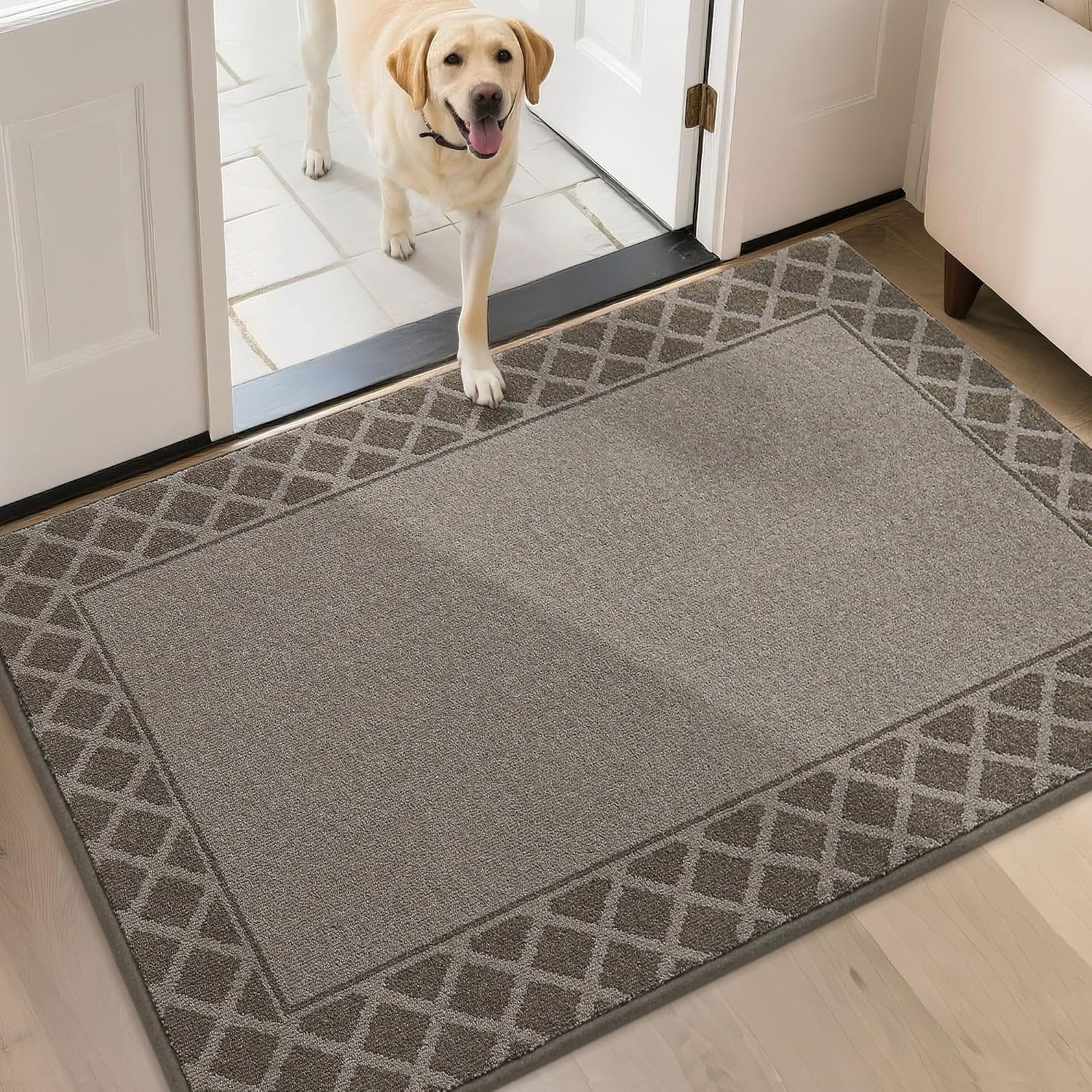 BEQHAUSE Door Mat Indoor Entrance Dirt Trapper, 32" x 48", Brown | Non Slip Rugs For Entryway, Low Profile Welcome Mat For Front Back Door, Machine Washable Easy Care, Absorbent Floor Mat