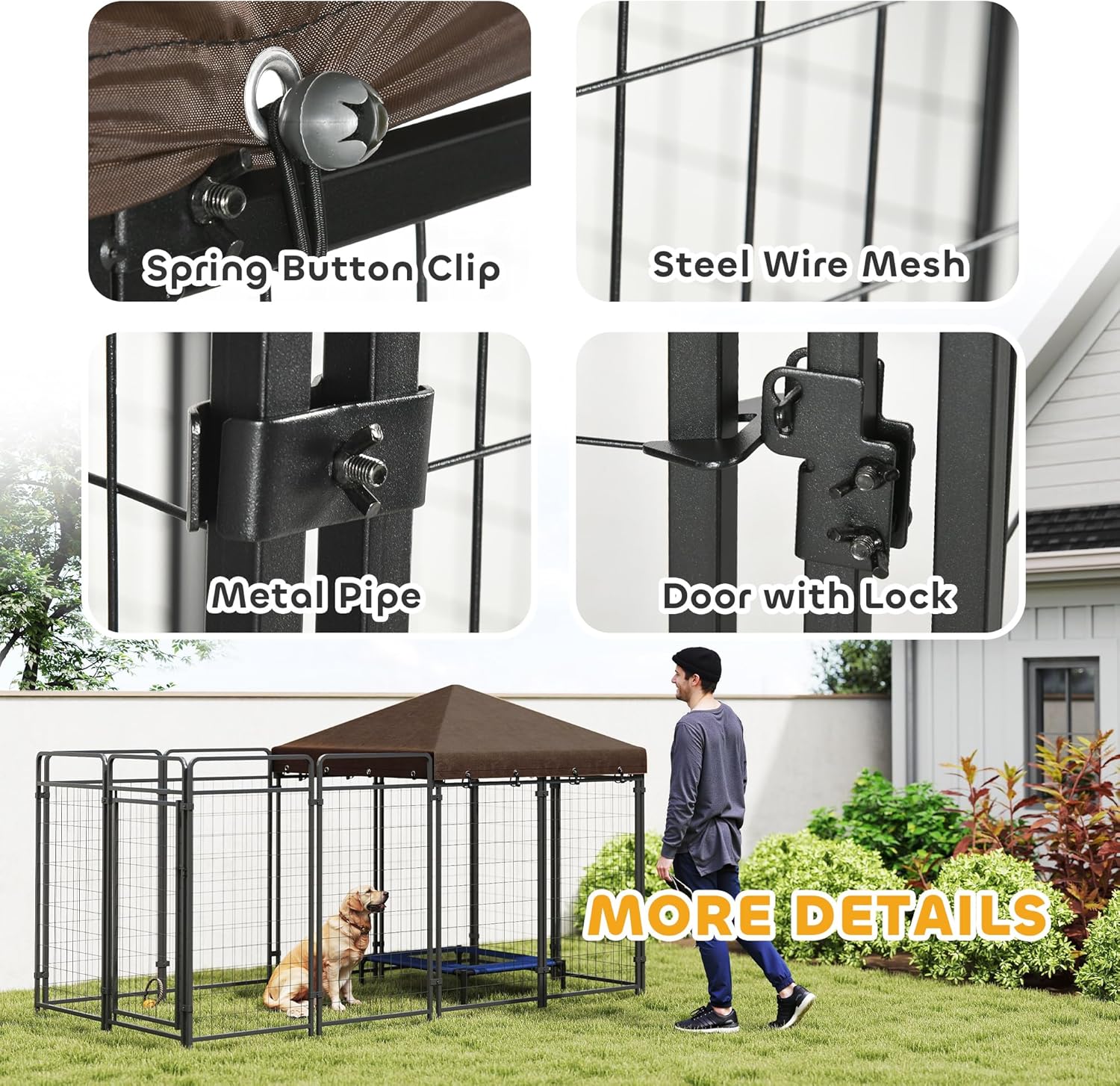 PawHut Dog Kennel Outdoor with Waterproof Canopy, Dog Run with Galvanized Chain Link, Secure Lock, for Backyard and Patio, Large and Medium Sized Breeds, Chickens, Ducks, 9.3' x 4.6' x 5.2'