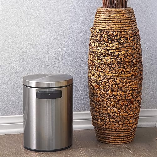 Miniatura 8 de NINESTARS DZT-5-1S Bote de basura automático con sensor de movimiento infrarrojo sin contacto, 1.2 galones 5 L, base de acero inoxidable (redondo,