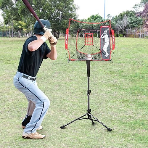 Miniatura 6 de 7'X7' Baseball Softball Practice Net,Pitching Net,Batting Net,with Baseball Tee,Bonus Strike Zone and Bow Frame,for Hitting,Pitching, Catching