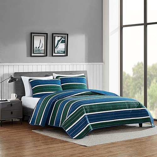 Miniatura 2 de Nautica - Juego de edredón tamaño Queen, ropa de cama reversible de algodón con fundas a juego, decoración informal del hogar para todas las