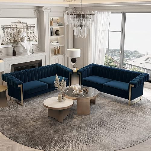 Miniatura 40 de Sofá Chesterfield de terciopelo de 83 pulgadas, sofá moderno de mediados de siglo, sofá de 3 asientos para sala de estar y apartamento (negro) Negro