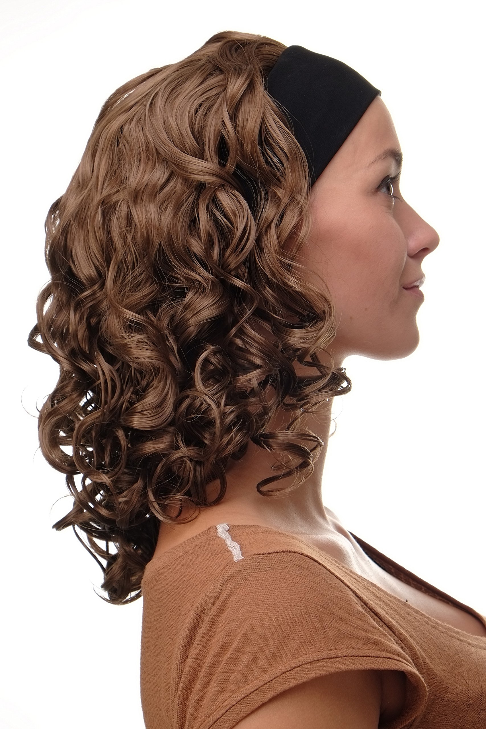 WIG ME UP - Parrucca Donna Fascetta(fissa) Voluminosa Chioma Ricciuta Lunga fino alle Spalle Castano Mix di Nero e Castano BRO-704-12