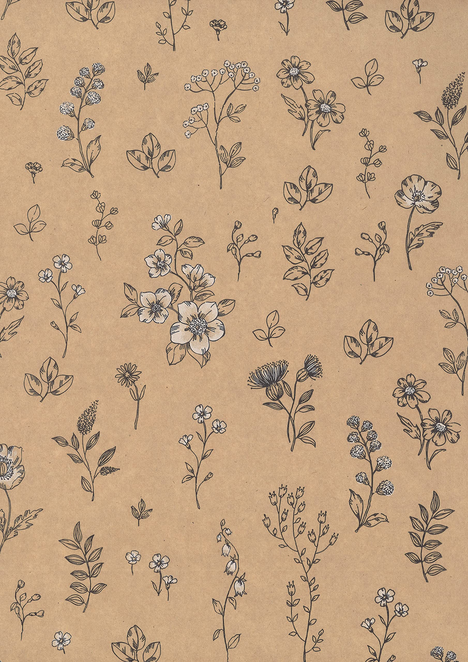 PAKOT – Papel Kraft con Plantas y Flores en Bobina para Envolver y Embalaje Comercial – Kraft Natural – 70 cm x 100 m
